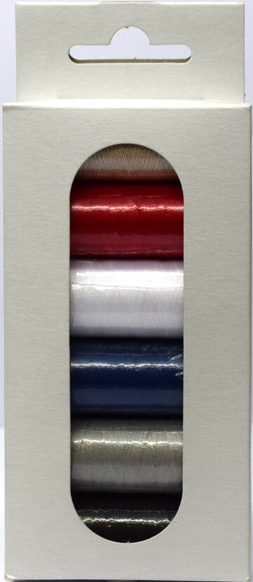 Kit Bobines de fil à coudre bleu blanc rouge gris beige noir